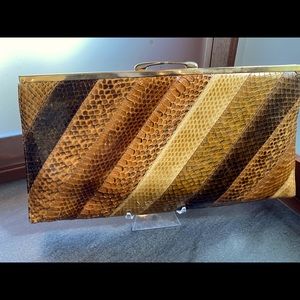 Vintage Snakeskin Striped Clutch with shoulder strap and matching comb